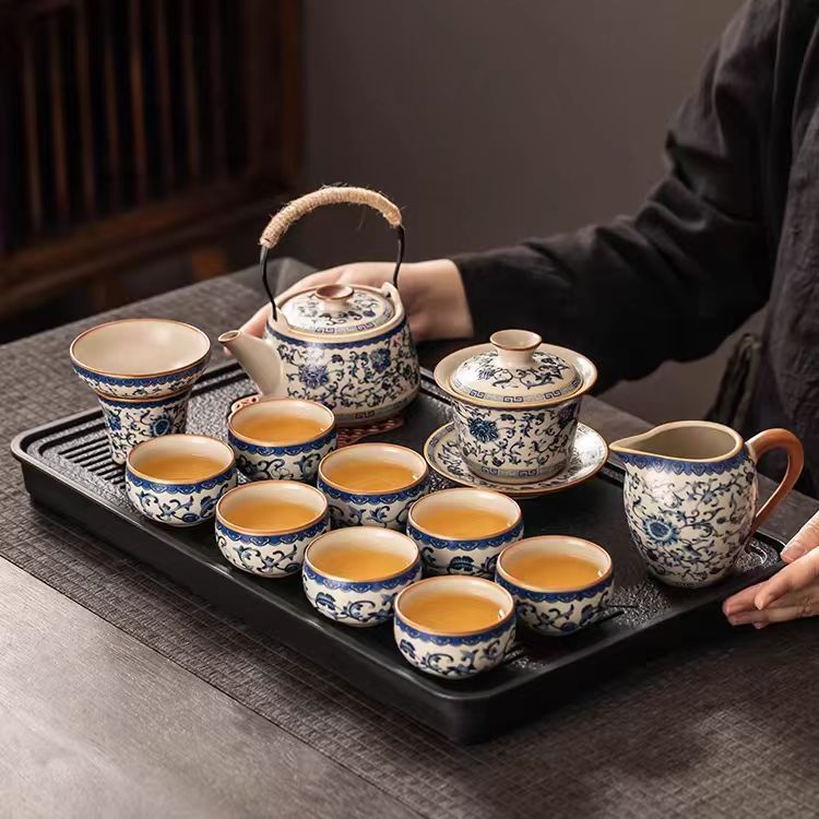 Alta calidad Nuevo 2024 nuevo arroz verde huangru horno kung fu conjunto de té doméstico ligero de lujo de alta calidad cerámica china tetera taza de té