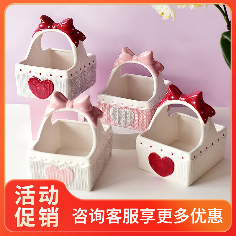 Rosa chica corazón cesta de cerámica Golden Bear hamster cosméticos caja almacenamiento suministros para el hogar mascotas necesidades diarias
