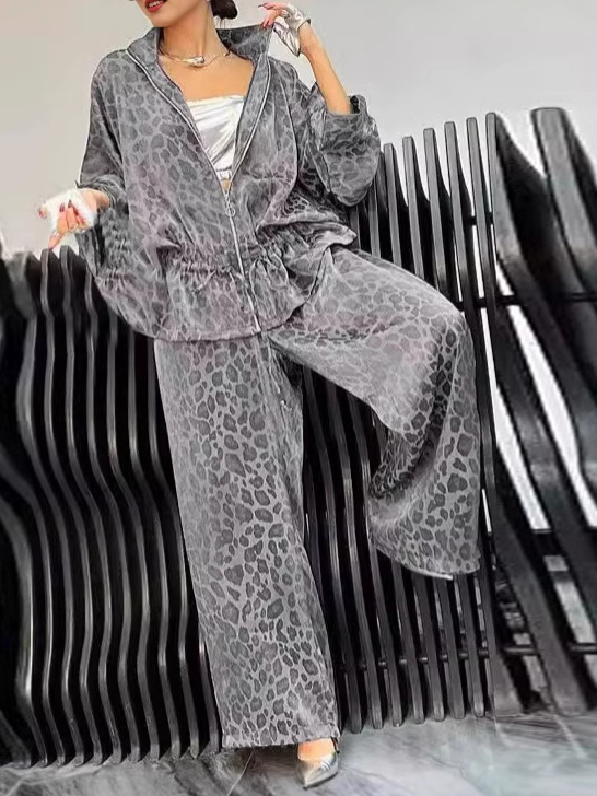 Women's Clothing Autumn Lapel Long Sleeved Leopard Print Casual Suit_voghion.com