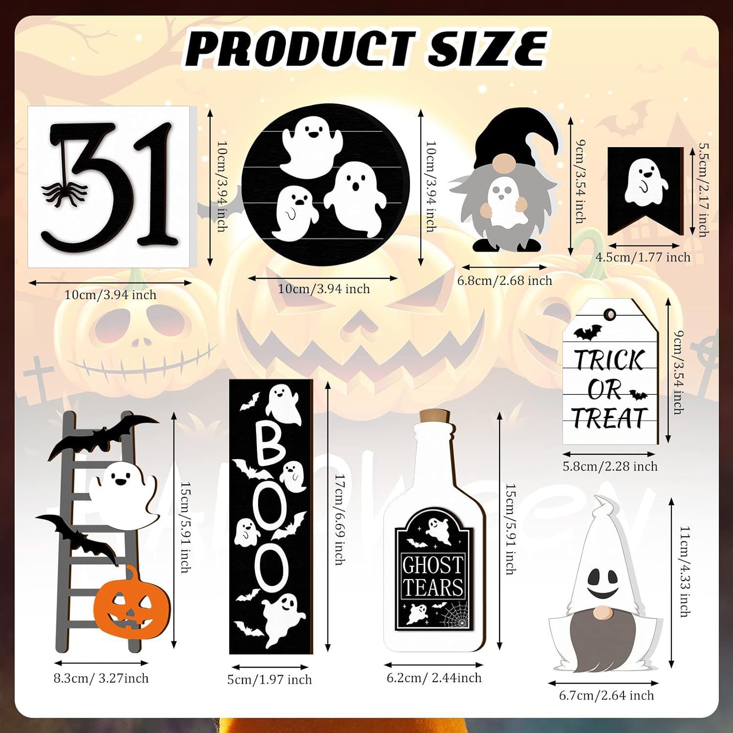 Halloween Layered Tray 9-Piece Set Ghost Style Wooden Logo Farmhouse Rural Desktop Decoration_voghion.com