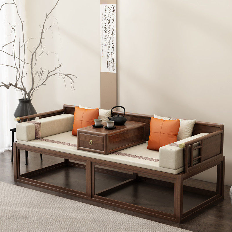 新中式罗汉床沙发椅组合简约现代贵妃躺椅实木白蜡木民宿禅意床榻