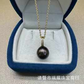 10-11mm天然大溪地S925纯银万能扣吊坠近圆极细微圆润饱满