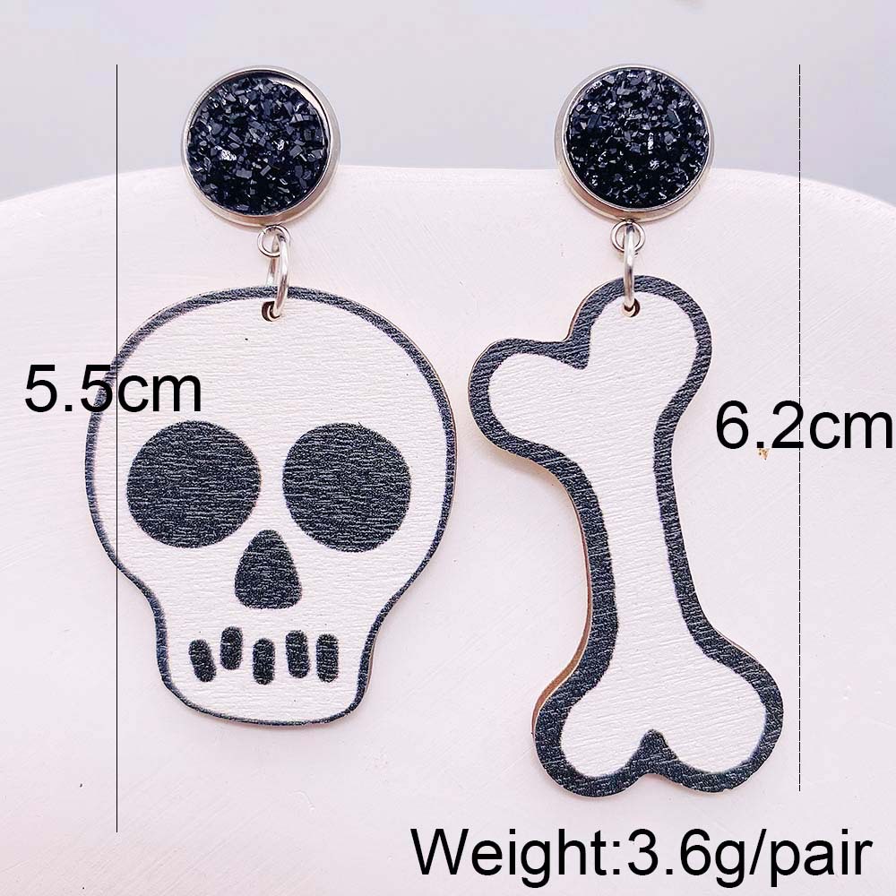 7g Weight Drop Earrings Classification 1 Pair Quantity Daily Occasion Wood Material Halloween Festival Owl, Spider, Skull Pattern Women's Gender Retro, Funny Style 1 Pair Halloween Retro Funny Owl Spider Skull Wood Drop Earrings 1