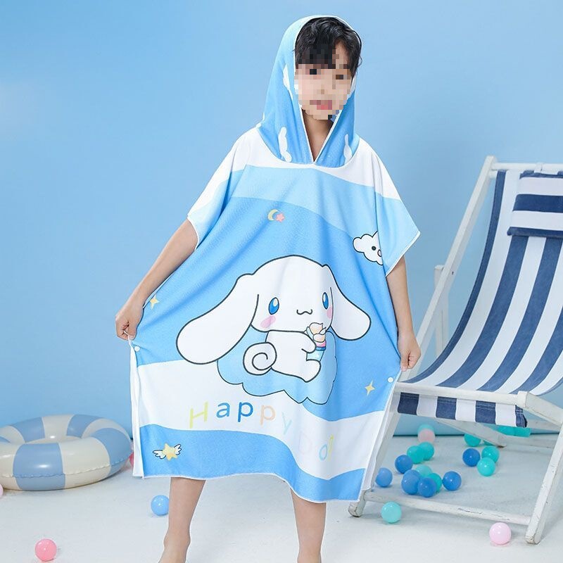 Children's Bath Towel Summer Cloak Absorbent Quick-Drying Bathing Medium-Sized Girls Swimming Hooded Bathrobe Seaside Beach