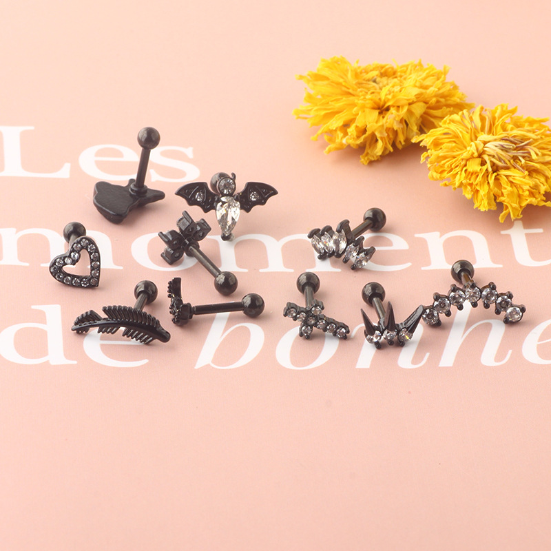 Simple Star Stainless Steel Piercing Earrings with Zircon Ear Nails - Rose Gold Moon Design detail image 7