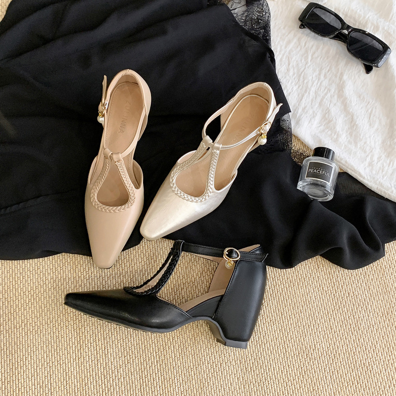 8cm Internal Height Increase French-Style Gentle Hollow Sandals for Women with Pearl Buckle, Pointed Toe, Versatile and Elegant Shallow High-Heeled Shoes 8cm Internal Height Increase French-Style Gentle Hollow Sandals for Women with Pearl Buckle, Pointed Toe, Versatile and Elegant Shallow High-Heeled Shoes