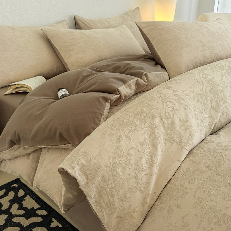 Class a Cotton Jacquard Bed Four-Piece Set Maillard Simple 60S Pure Cotton Bed Bed Sheets Quilt Cover Dormitory Three-Piece Fitted Bed Sheets Set