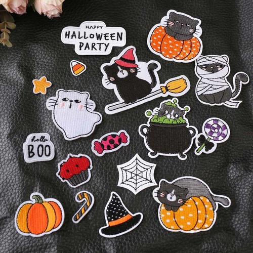 Yixiu embroidery cloth patch computer embroidered chapter Halloween dark cartoon kitten pumpkin clothes decoration patch patch cloth