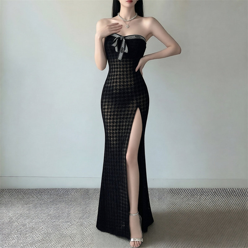 Strapless Evening Dress for Women, Waist-Cinching, Slimming, Slit Long Dress, Light Luxury Style, Elegant Party Dress Strapless Evening Dress for Women, Waist-Cinching, Slimming, Slit Long Dress, Light Luxury Style, Elegant Party Dress
