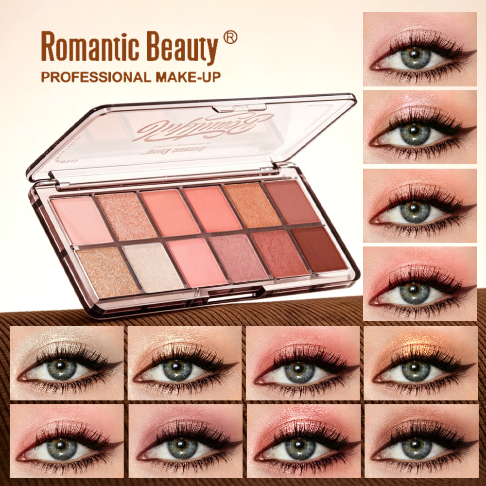 Transfronterizo de 12 colores de flash de sombra de ojos mate marrón duradero impermeable polvo mezcla de humo de maquillaje de ojos multicolor brillo image 1