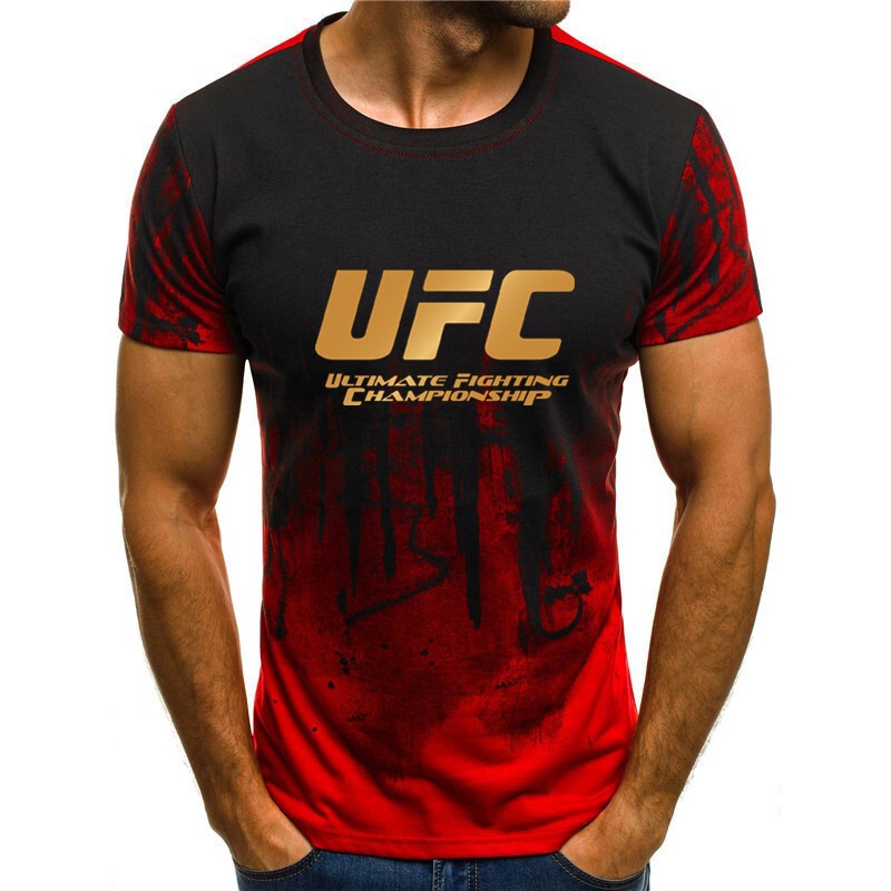 Cross-border Men's Short-sleeved T-shirt Round Neck UFC Letter Printing 3D Slim-fit Half-sleeved Casual Youth Personalized T-shirt Top