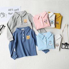Children's Spring and Autumn College Style POLO Shirt 2024 for Boys and Girls, Long Sleeve Collar Top, Stylish Solid Color Blouse