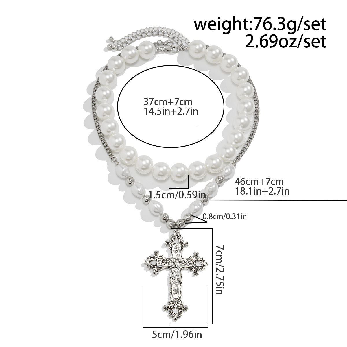 Alloy Chain Material Simple Style Classic Style Cross Imitation Pearl Alloy Wholesale Pendant Necklace