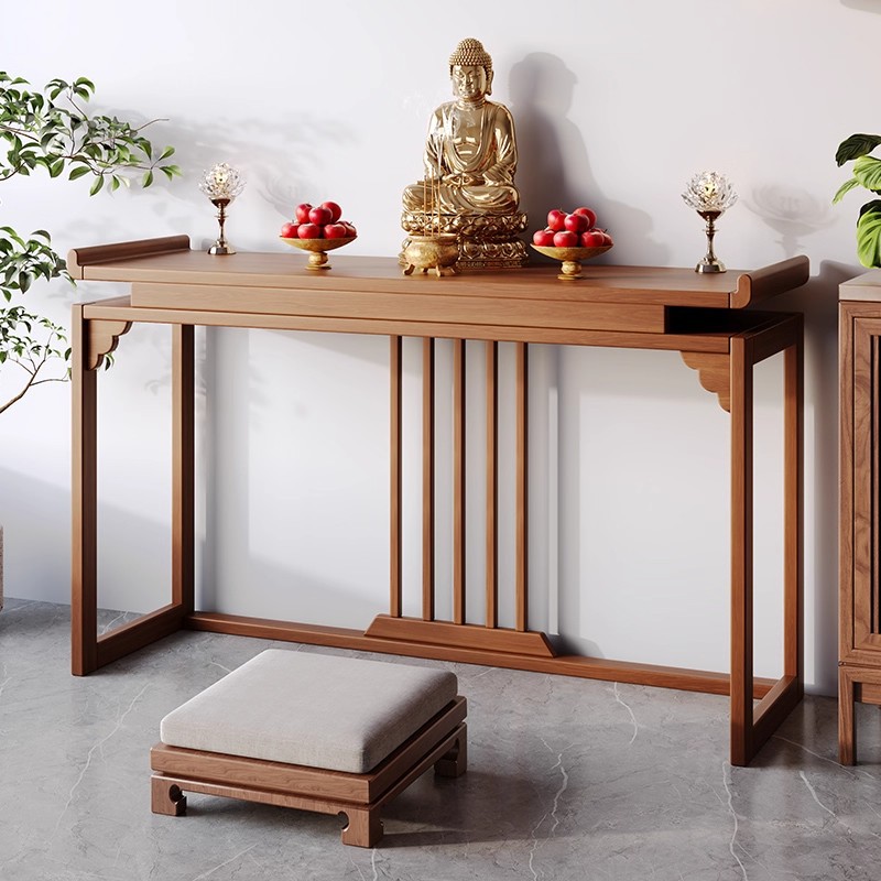 Tabla de madera maciza para el gabinete para el santuario de Buda doméstico Tabla de oración moderna y simple Tabla de oración Bodhisattva Tesoro Tabla de puerta de entrada