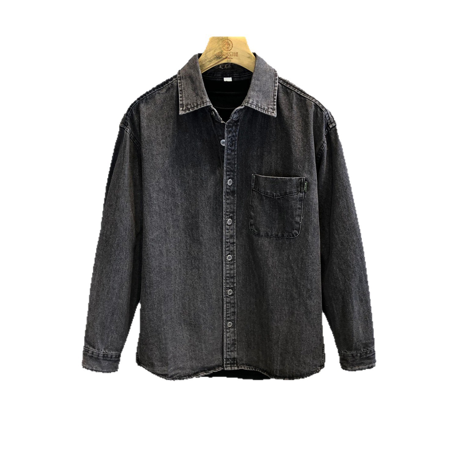 Férfi farmer ing retro stílusú mosott hosszú ujjú munkásing_voghion.com