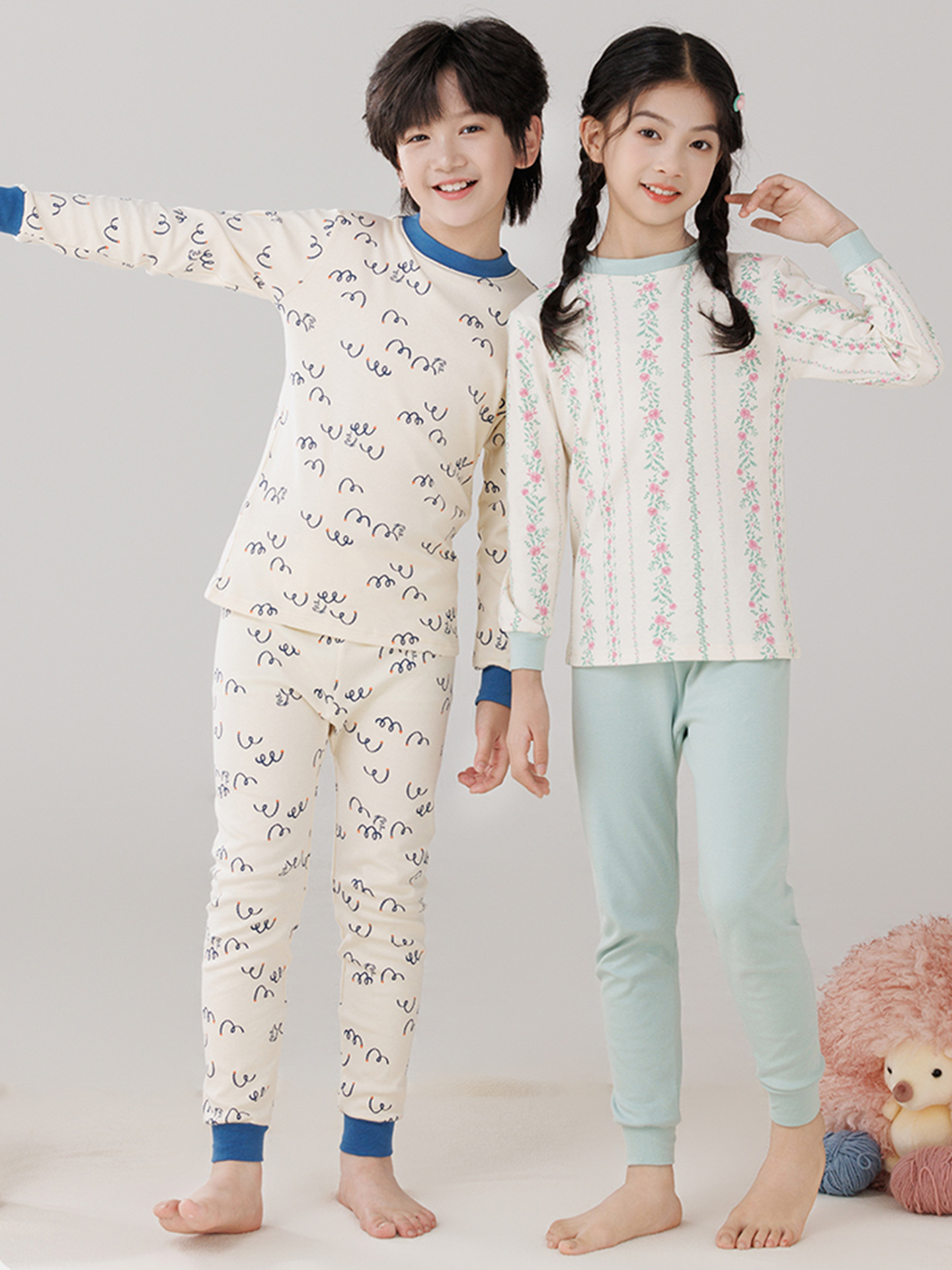 Pijamas de algodón para niños ropa interior caliente de cuello medio para niñas pantalones de otoño para niños suéter de algodón base invierno