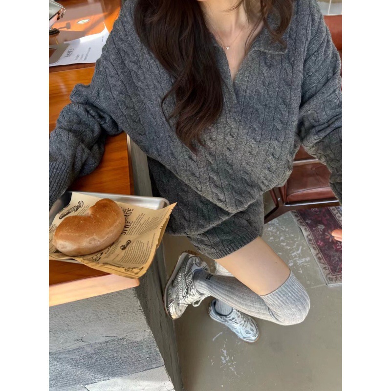 GraceChic GraceChic GraceChic KANING Lazy Style Cable Knit Donna Autunno 2025 Nuovo Set Due Pezzi Maglione Pantaloncini a Vita Alta_voghion.com