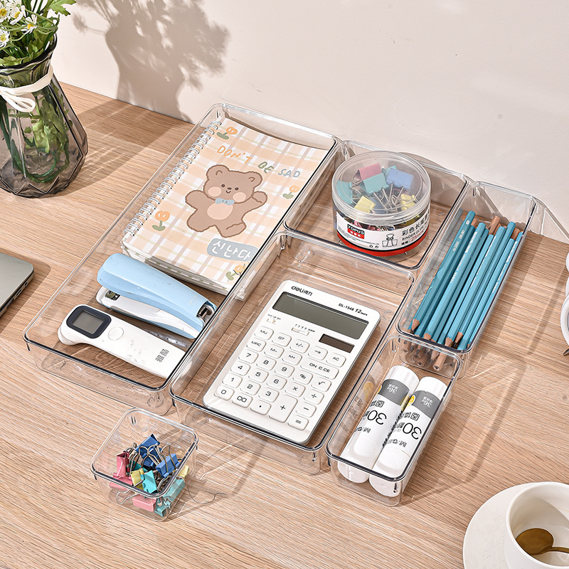 Desktop Drawer-Type Storage Box, Right-Angle Desk Cabinet Built-In Stationery Box, Rectangular Plastic Desk Organizer Box