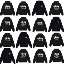 跨境潮牌城市限定开衫拉链连帽秋冬款宽松卫衣男女帽衫外套STU西