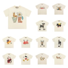 正确版跨境25SS古GU家高版新款卡通动物图案系列无感印花短袖T恤