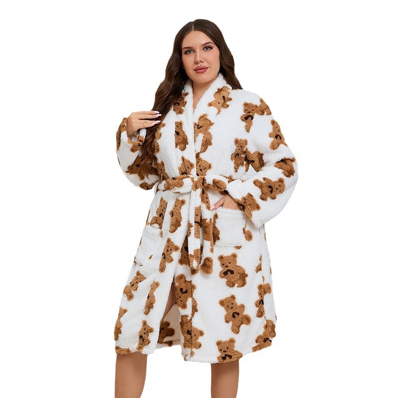 GraceChic – Bestseller Herbst/Winter: Neues, dickes Flanell-Nachthemd in Übergröße für Damen – lässig, süß und bequem, ideal für draußen._voghion.com