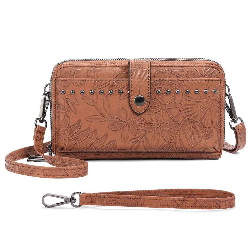 European and American New Retro Printed Crossbody Women's Bag Western Bohemian Leather Carved Hand Wallet Cross-border Amazon TK