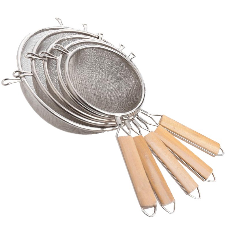 304 stainless steel wooden handle two-ear mesh leakage kitchen multifunctional oil grid Bird's Nest soybean milk filter restaurant colander