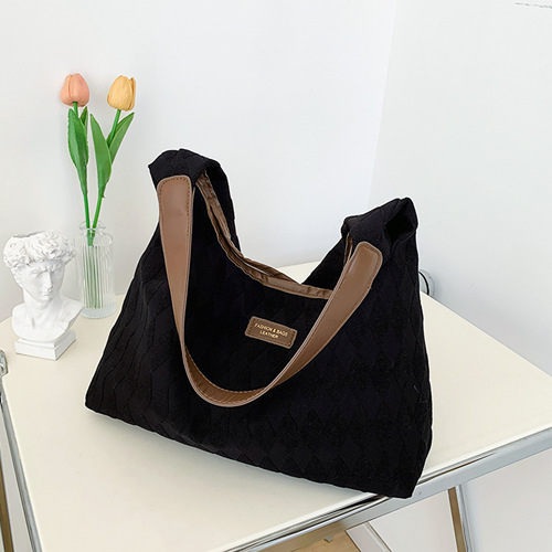 Bags for women  spring and summer new style trendy canvas diamond shoulder tote bag simple large capacity commuter bag armpit bag