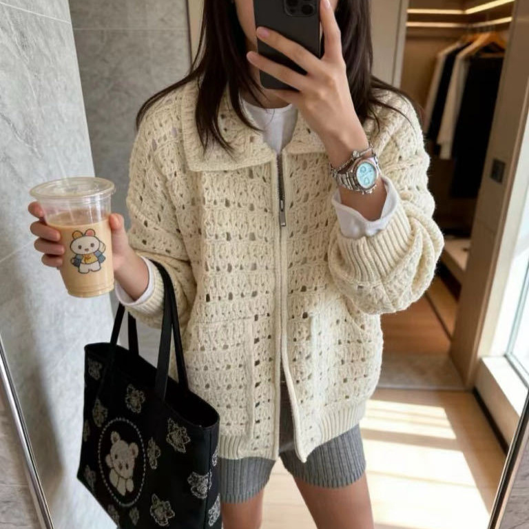 Korean Hollow Design Sweater Coat for Women 2026 New Autumn Winter Loose Versatile Knitted Cardigan Top 1616 Korean Hollow Design Sweater Coat for Women 2026 New Autumn Winter Loose Versatile Knitted Cardigan Top 1616
