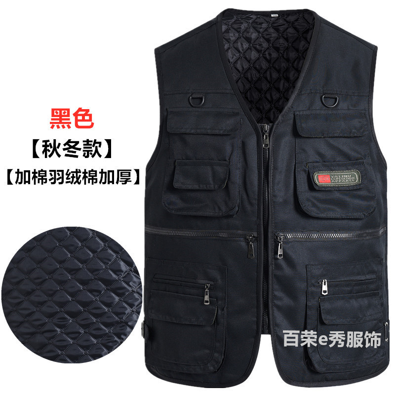 Primavera y otoño Four Seasons chaleco Chaleco de los hombres de mediana edad y ancianos papá al por mayor de los hombres multi-Bolsillo de ocio al aire libre Ejército Verde