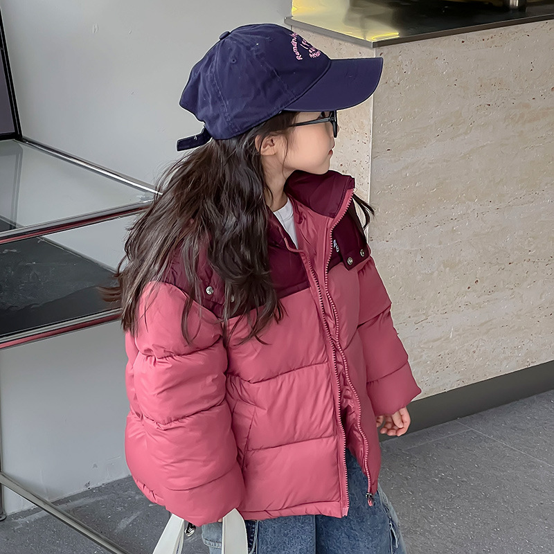 2024 ropa infantil ropa de bebé otoño invierno para niños y niñas chaqueta encapuchada de empalme ropa de invierno de algodón coreano a prueba de frío