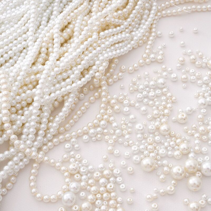 3-5mm White Glass Pearl Loose Beads Bracelet Beads Handmade DIY Bracelet Necklace Jewelry Material Package Accessories