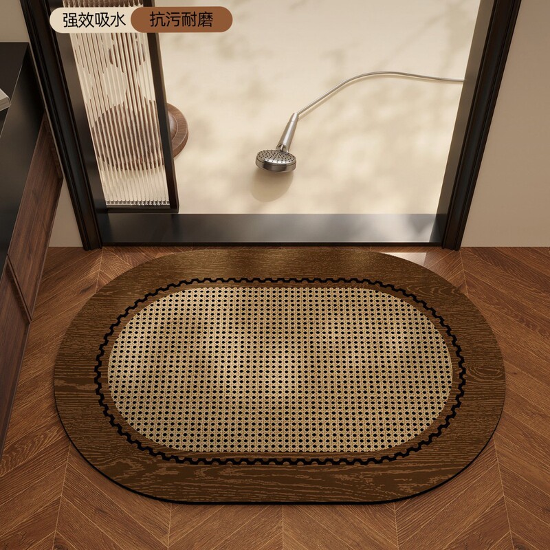 Woven Pattern Bathroom Floor Mat, No-Wash, Wipeable, Easy to Maintain, Household Foot Mat, French-Style Bathroom Entrance, Stain-Resistant, Non-Slip Mat