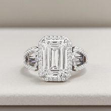 洛熙寺珠宝 S925银长方宝塔车平高碳钻6克拉奢华群镶满钻欧美钻戒