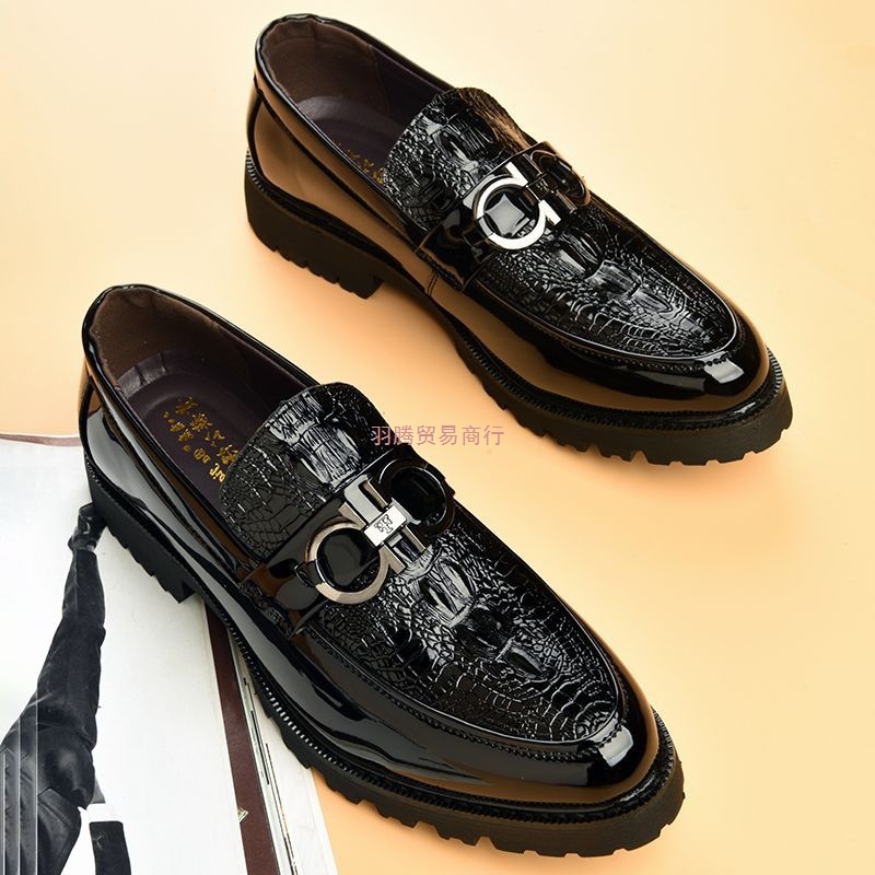 漆皮皮鞋男亮皮百搭休闲商务厚底男士高档一脚蹬豆豆乐福鞋男夏季