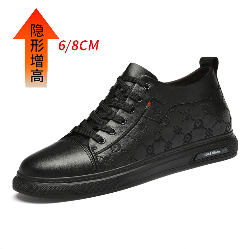 Men's Shoes Spring New Korean Style Trendy Thick-Soled White Sneakers with 6cm Height Increase, Fashionable Casual Leather Low-Top Shoes Men's Shoes Spring New Korean Style Trendy Thick-Soled White Sneakers with 6cm Height Increase, Fashionable Casual Leather Low-Top Shoes