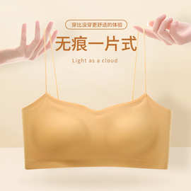 细肩带无痕内衣女抹胸文胸无钢圈小胸聚拢光面一字围胸罩夏季透气