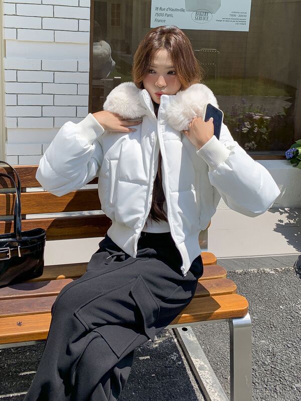 时尚毛领连帽棉服2025冬季新款洋气收腰显瘦加厚棉衣外套短款棉袄|undefined