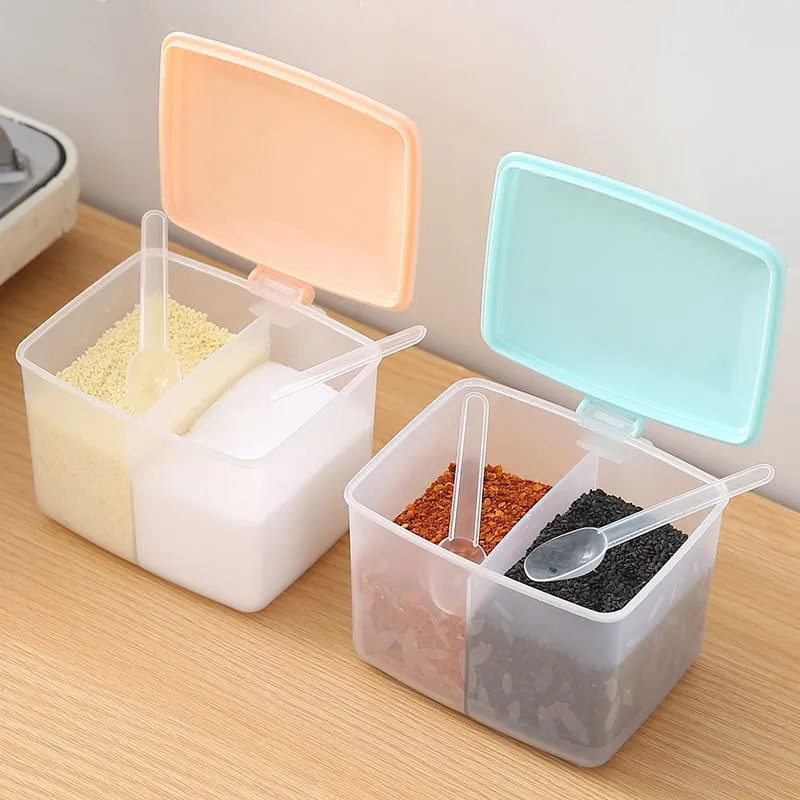 調味料ボックス一体型ダブルコンパートメントキッチン収納ボックス調味料調味料ボックス組み合わせセット家庭用塩ボックス|undefined