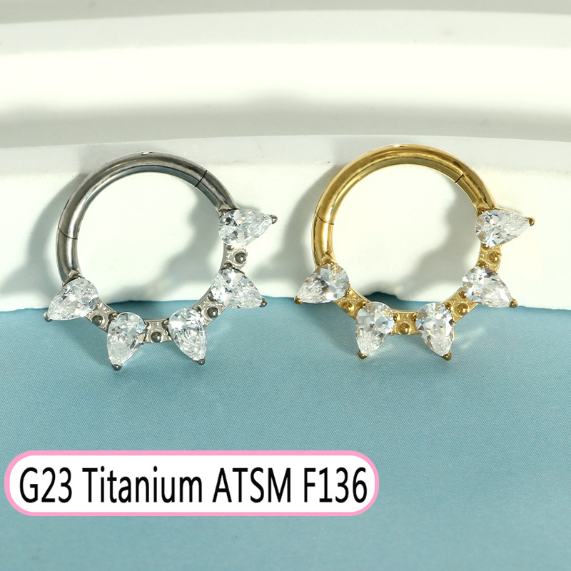 G23 Titanium Oval Zircon Septum Nose Ring Closed Ring Earring Cochlear Piercing Jewelry detail image 8