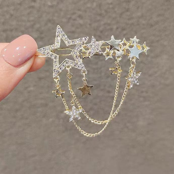 繁星璀璨星星流苏发夹发饰韩国时尚网红边夹少女头饰青蛙扣顶夹卡