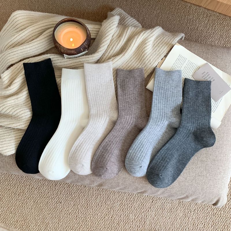 Autumn and Winter Men's Cashmere Socks Comfortable All-match Solid Color Mid-length Socks Soft Waxy Warm Winter Stockings Double Needle Men's Socks