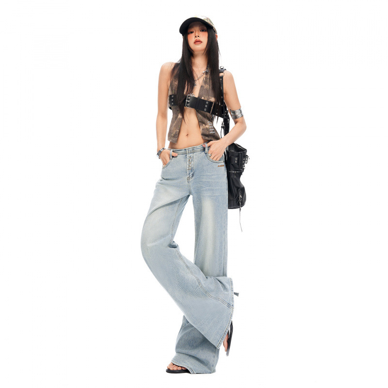 ｜Xsd！2026 Summer｜American-Style Washed Light-Colored Slightly Flared Non-Tight Low-Waist Slimming Jeans