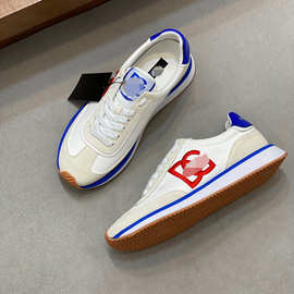 广州货新款高端牛皮拼接帆布系带厚底休闲板鞋男士帅气