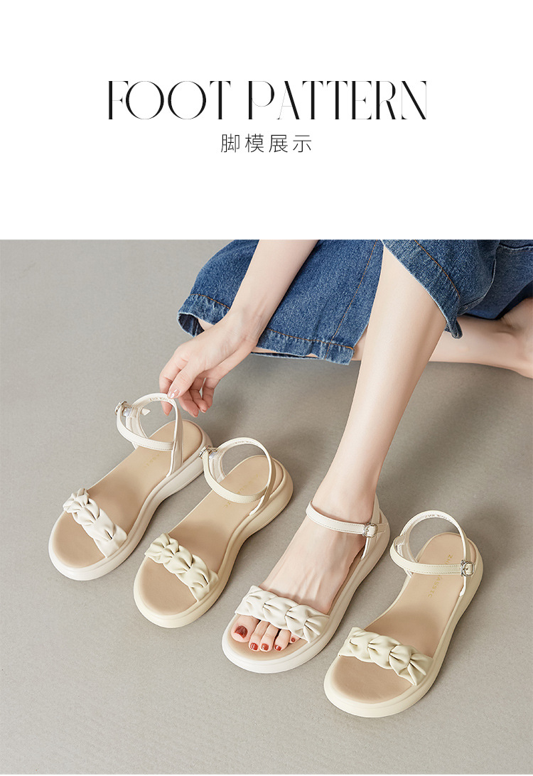 Sandal nữ đế dày quai ngang phong cách Hàn Quốc — M563 vàng nhạt chi tiết 13