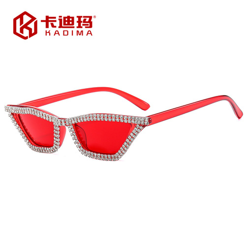 European and American new fashion diamond-encrusted cat-eye sunglasses Cross-border ladies elegant high-end sunglasses personalized sunglasses