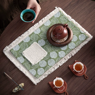 宜物宜心手工刺绣茶席干泡席桌旗茶桌垫茶布茶道配件茶壶垫隔热垫
