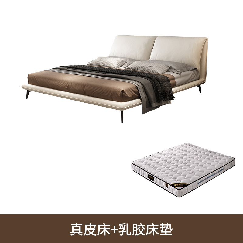 Cama de cuero de orejas de elefante minimalista italiana, cama de dormitorio moderna, diseño de estilo de crema, cama de dormitorio grande image 12