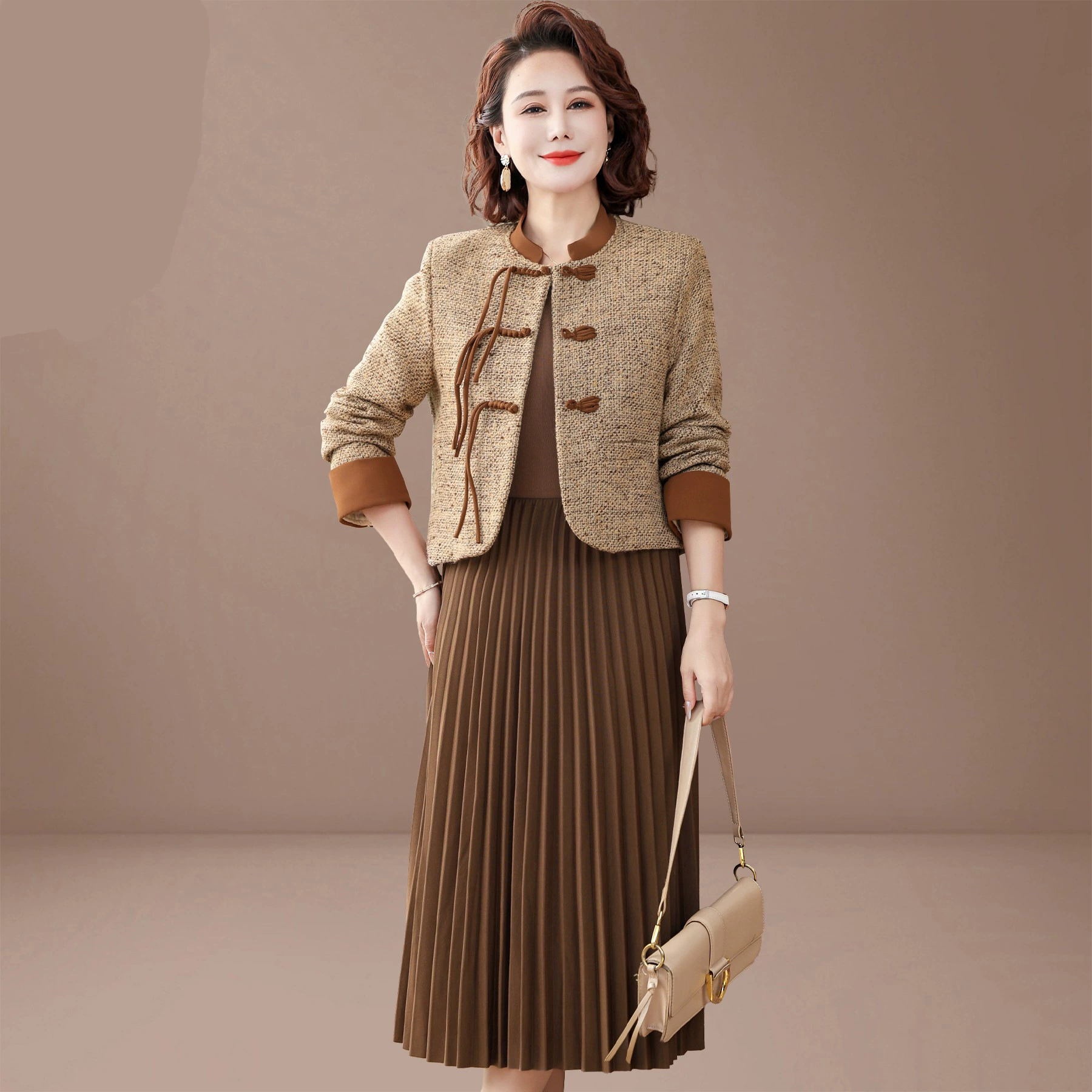 Новая китайская мама весеннее платье набор из двух частей 2025 новая леди среднего и пожилого возраста женщина весна и осень национальный стиль юбка