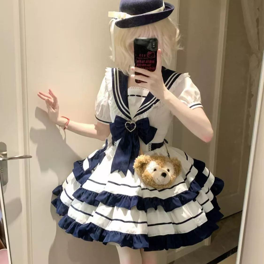 Милое летнее темно-синее молодежное энергичное платье для девочек JK Cake в темно-синем цвете, Юго-Восточная Азия